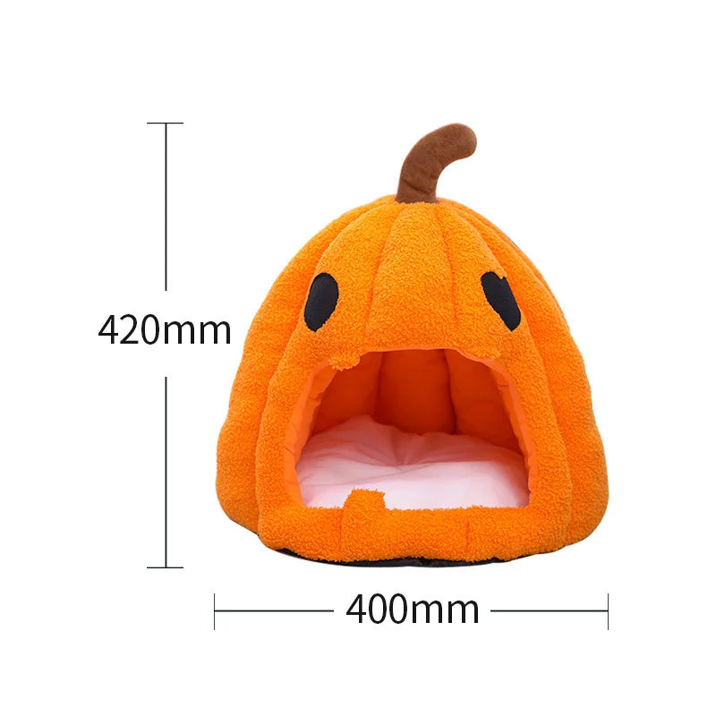 Halloween Pumpkin Cat Nest Autumn and Winter Warm Cat House Closed Cat Kennel Pets Halloween Pets