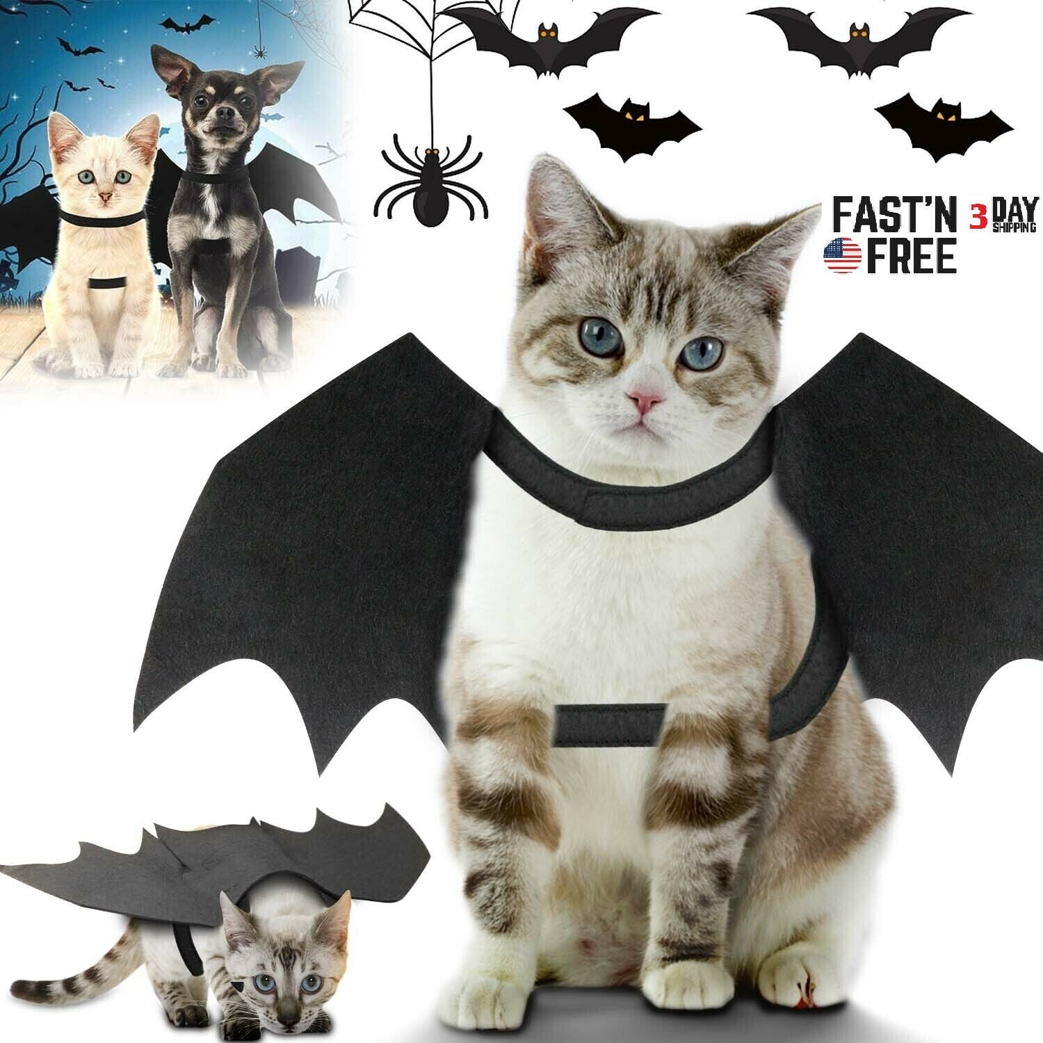Halloween Pets Wing Costumes for Dogs Cats Pet Black Bats Wings Funny Costume