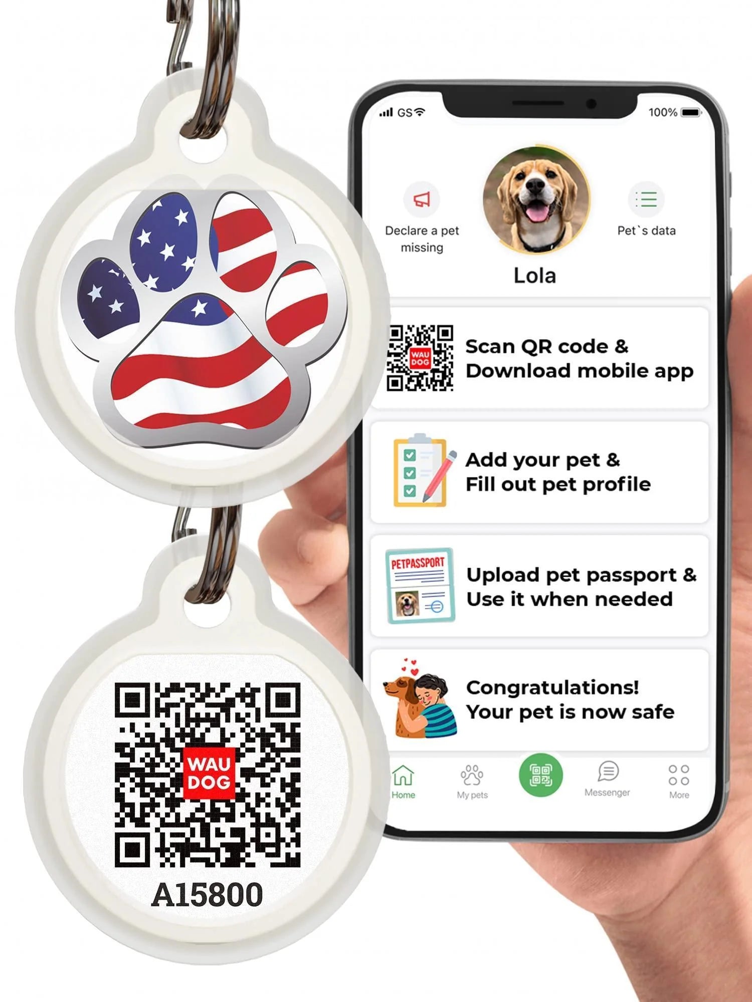 Dog Tags for Pets Silicone QR Code Pet ID Tags for Dogs & Cats US Flag S Size