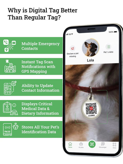 Dog Tags for Pets Silicone QR Code Pet ID Tags for Dogs & Cats US Flag S Size