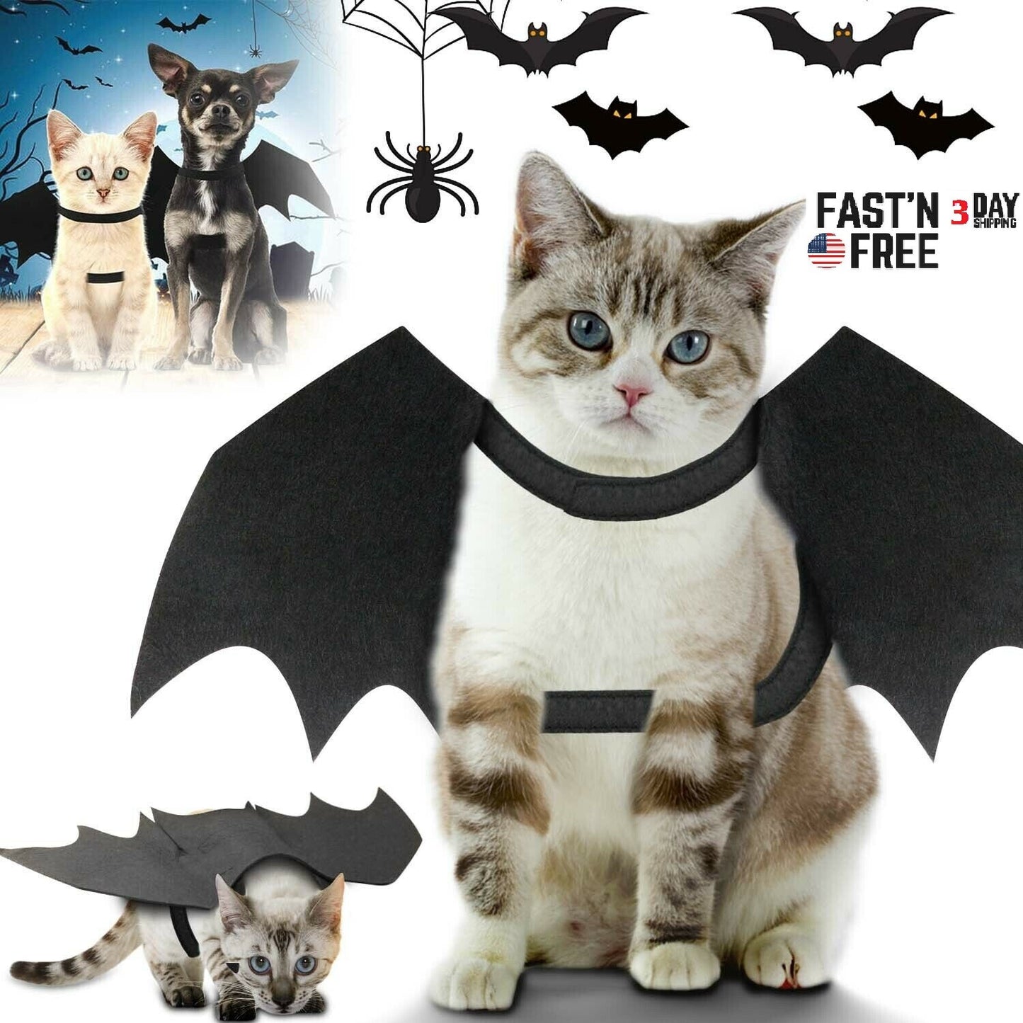 Halloween Pets Wing Costumes for Dogs Cats Pet Black Bats Wings Funny Costume