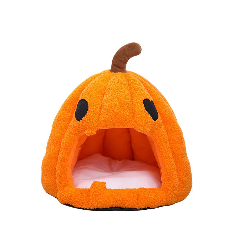 Halloween Pumpkin Cat Nest Autumn and Winter Warm Cat House Closed Cat Kennel Pets Halloween Pets