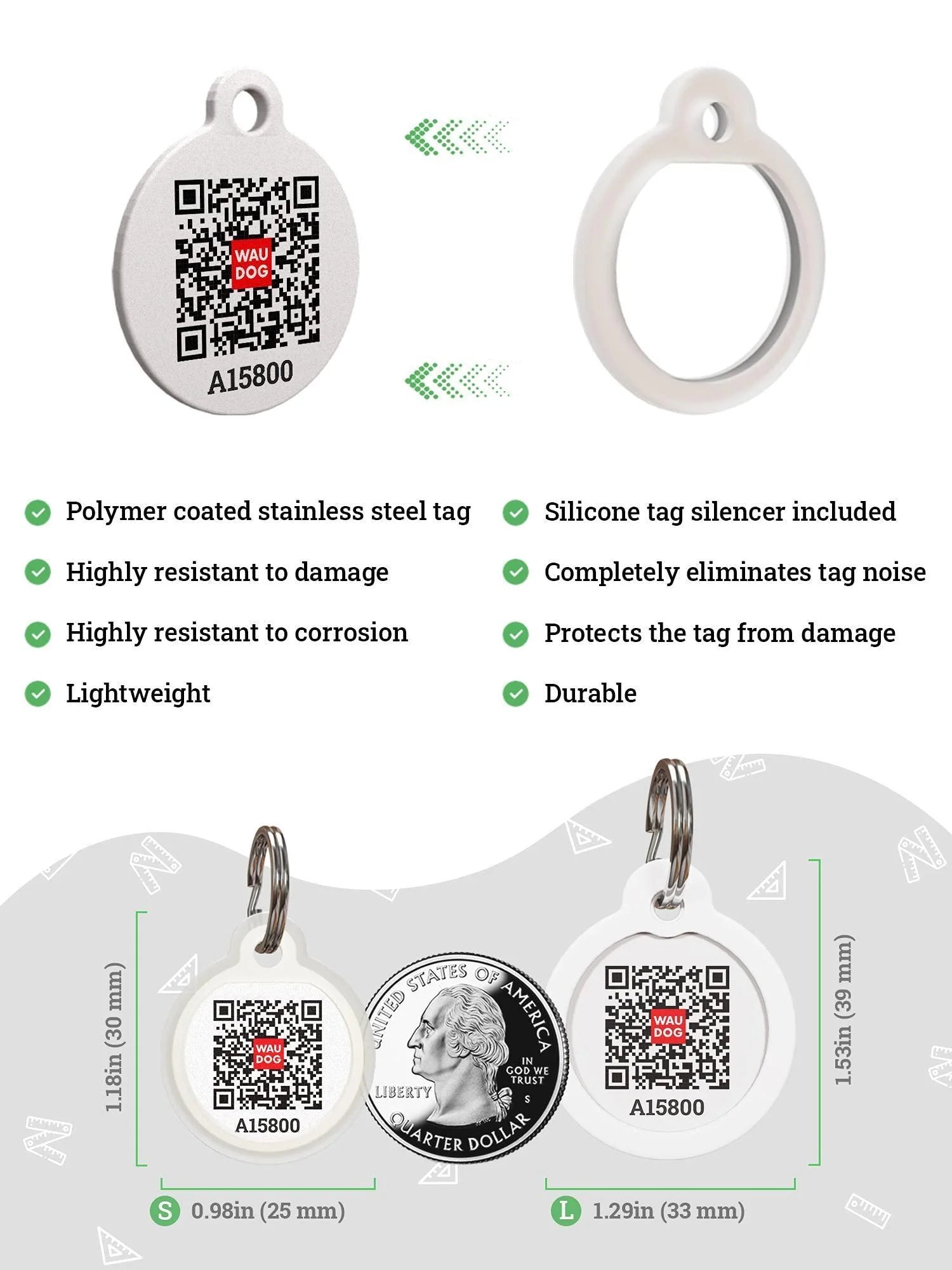 Dog Tags for Pets Silicone QR Code Pet ID Tags for Dogs & Cats US Flag S Size